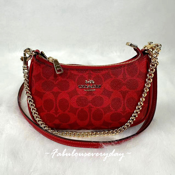 Coach Teri Mini Crossbody/Shoulder Bag In Signature Canvas In Bold Red CW323 NWT - Picture 1 of 8